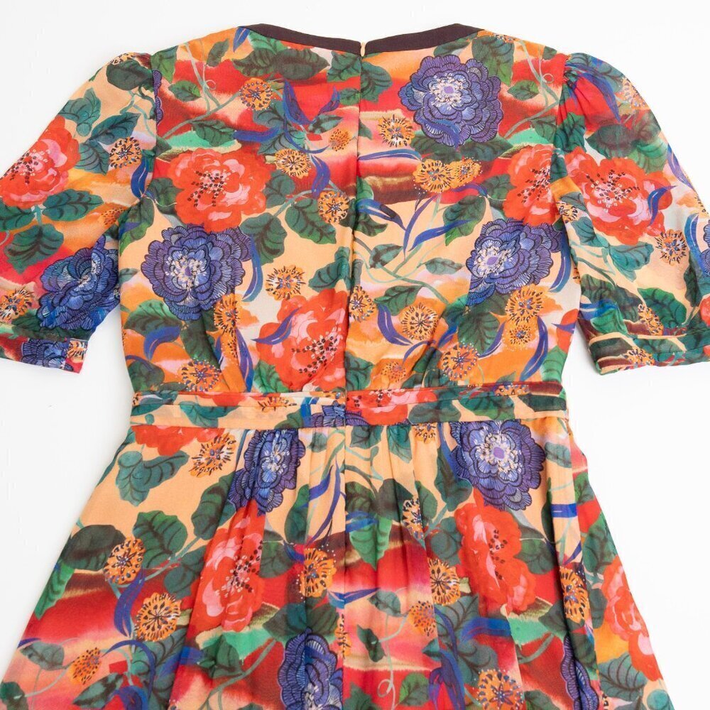 Saloni Jamie Short Dress 100% Silk Floral Beaded Bow Size 0 / XS - Picture 9 of 15